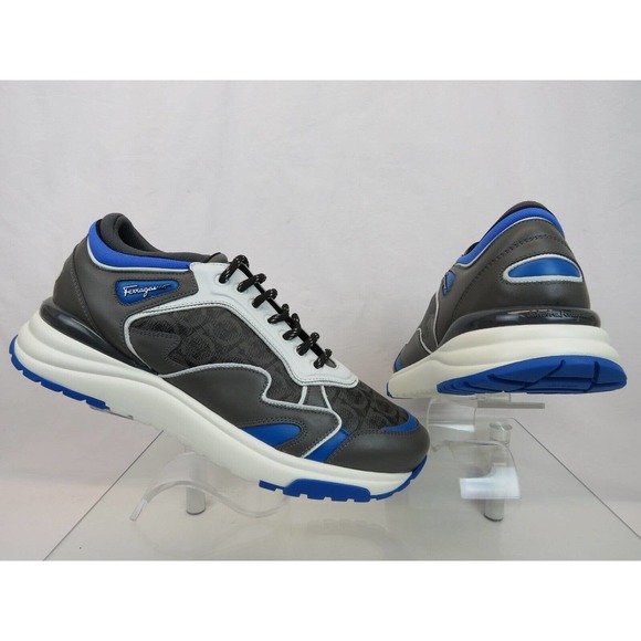 $795 FERRAGAMO THUNDERNOW GRAY BLUE WHITE LEATHER GANCINI SNEAKERS 8.5 ITALY main image 12